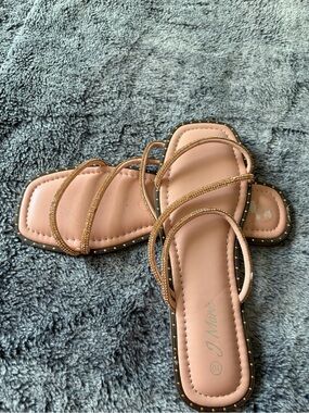Blush Pink Multi-Strap Slide Sandals with Metallic Accents